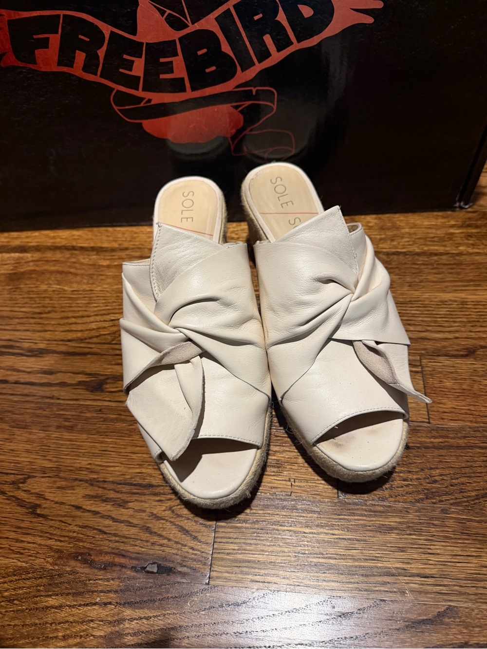 Sole Society Cream Knot-Front Slide Sandals